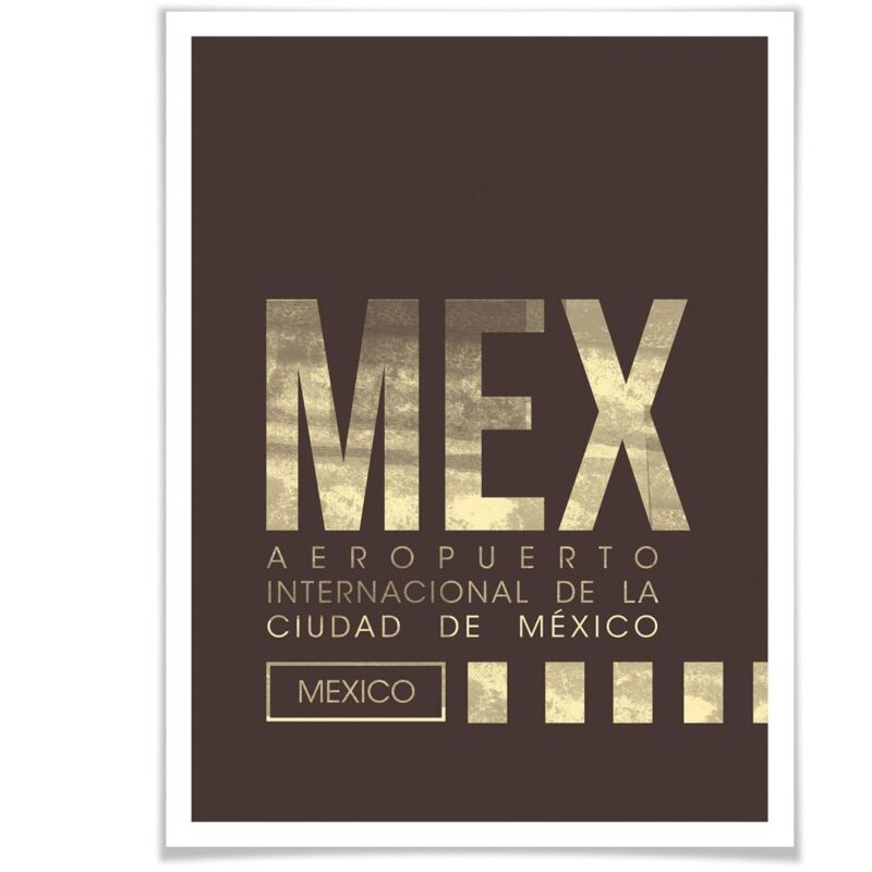 08Left Retro Poster City 24x30cm Vintage Posterpapier Mexico Flughafen MEX Wandbild