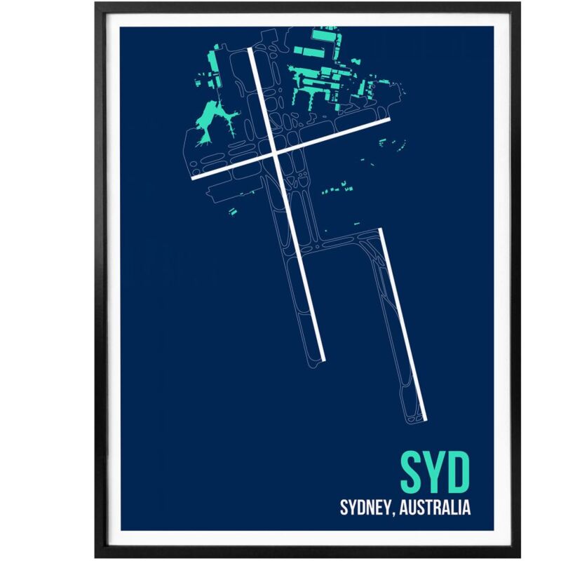 08Left Retro Poster Wandbild SYD Grundriss Sydney Vintage 24x30cm Posterpapier