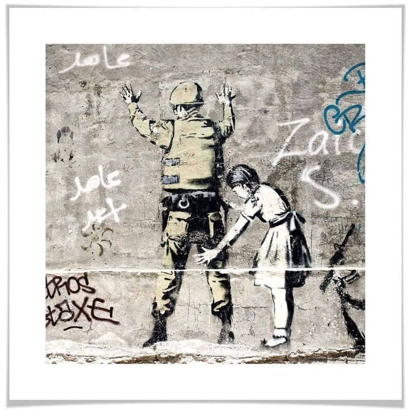 Banksy Poster Graffiti Bilder und 30x30cm Wanddeko Mädchen Soldat Kinderzimmer