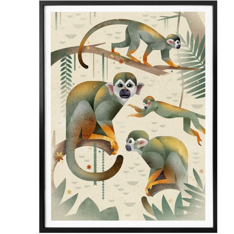Kinder Safari Schlafzimmer Affen Wanddeko 24x30cm Dschungel Poster