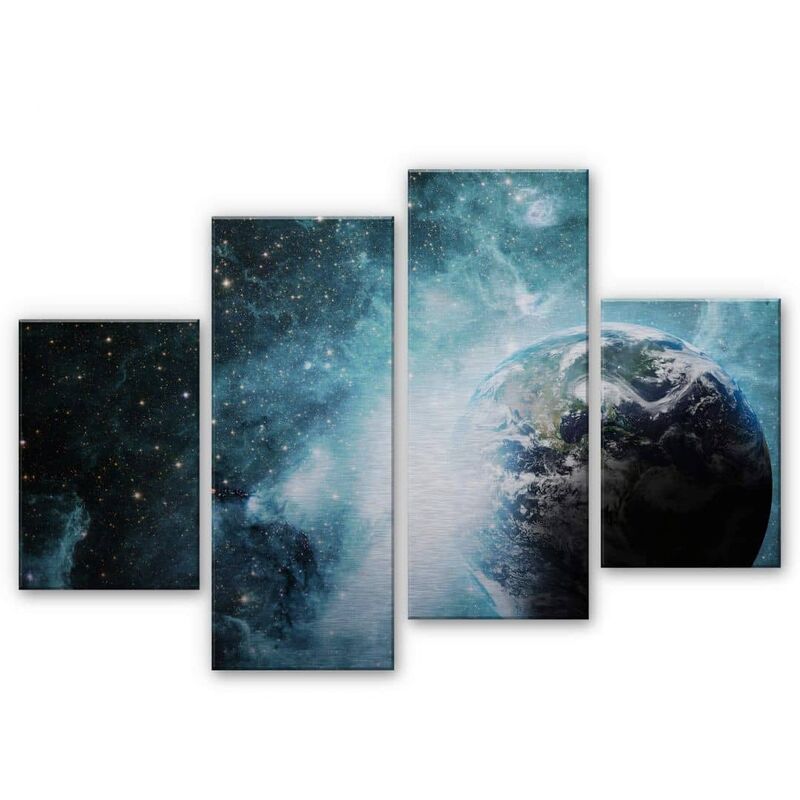 4er Set Alu-Dibond-Poster Planet Erde Wandbild Metalloptik Galaxie 160x100cm Universum Sterne