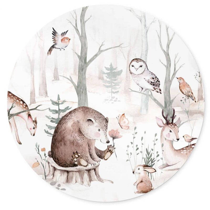 Kvilis Hase Waldtiere Wald im Safari Wandbild 30cm Rundes Bär Ø Eule Reh Kinderzimmer Poster
