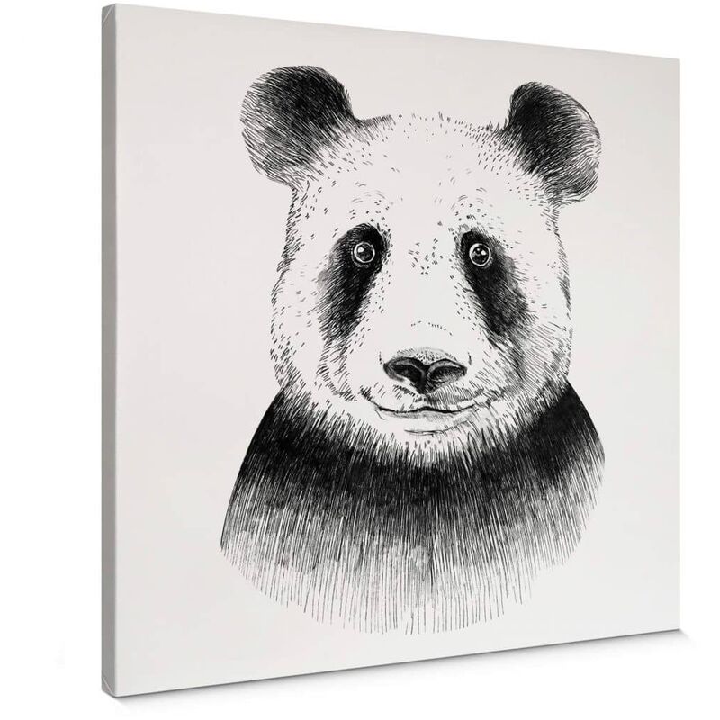 Leinwandbild Wanddeko Baby schwarz weiß Kvilis Pandabär in Holz 40x40cm Bilderrahmen Kinderzimmer Bär