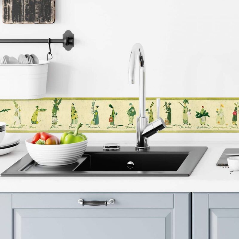 Bordüre Kunstdruck Leffler Küche Gewürz Kräuter Rosmarin Lavendel Koriander  Deko Wandbild selbstklebend 1x 120x10cm