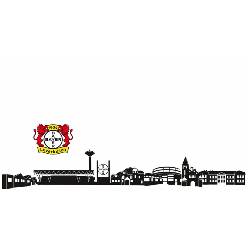 Fußball Wandtattoo Bayer 04 Leverkusen Skyline Schwarz Logo Wappen Löwe  Wandbild selbstklebend 260x42cm