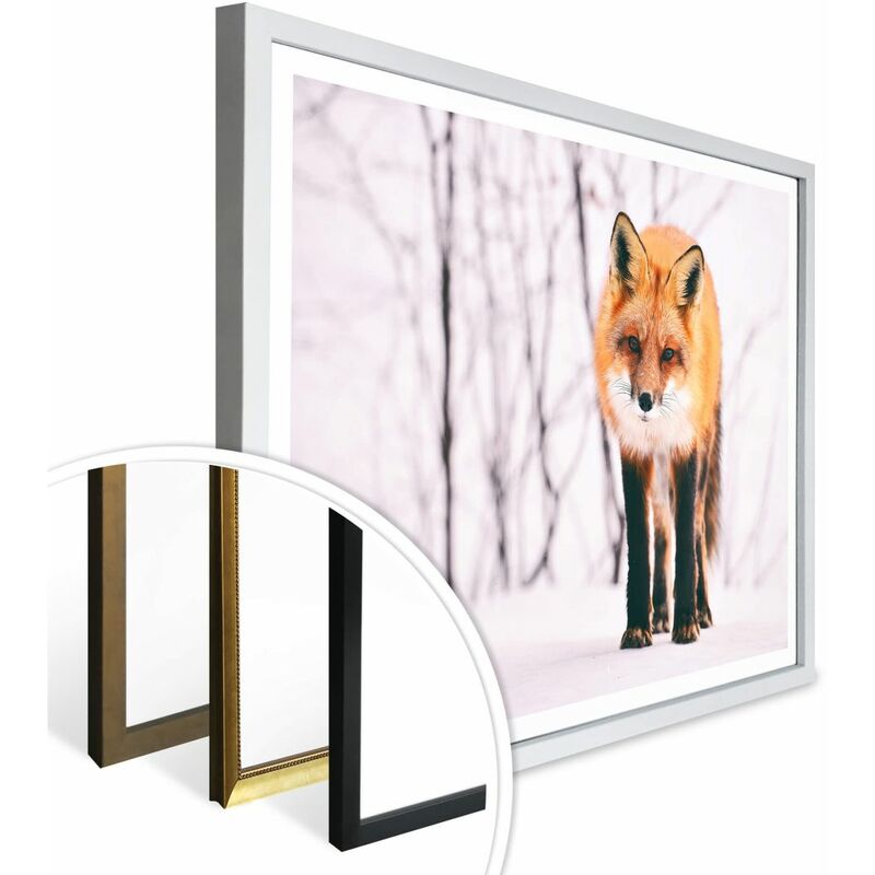 Wohnzimmer Poster Set Boho Deko (2-teilig) wilder 30x24cm Fotografie orange Fuchs Waldtiere Schnee im