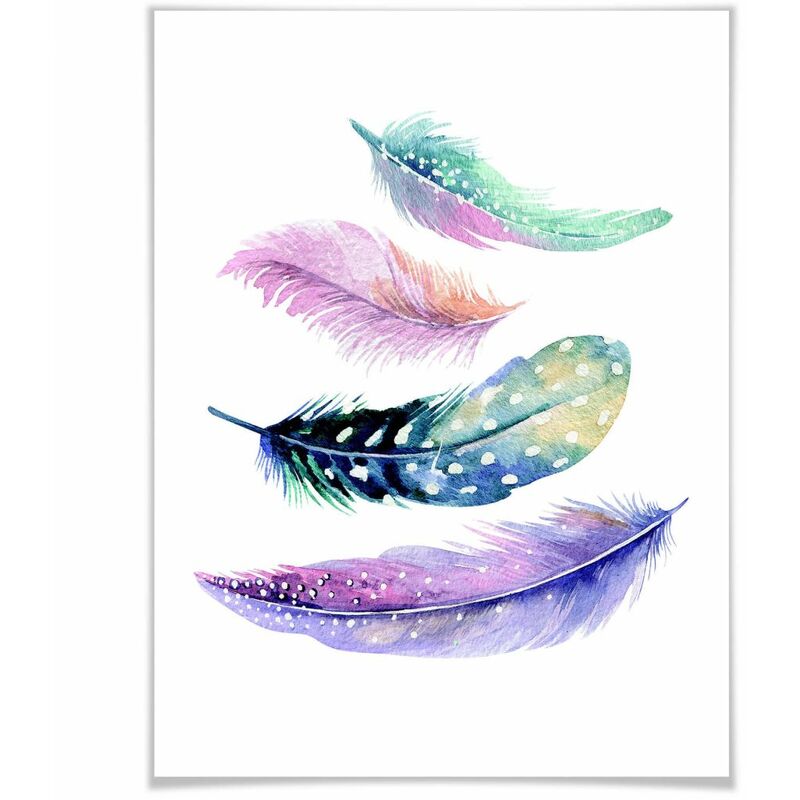 Wohnzimmer Poster Set mit Bilderrahmen Frühlingsgefühle Feder Taube Tulpen  Schmetterling (4-teilig) 60x80cm | Bilder