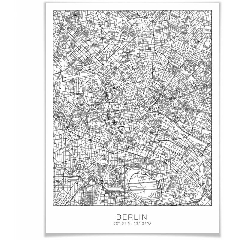 Poster is 50x60cm Berlin (2-teilig) mit always Set Retro good Bilderrahmen a idea Stadtplan Wohnzimmer