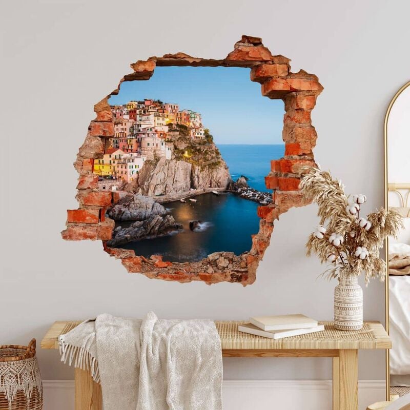 3D Wandtattoo Aufkleber Colombo Italien Urlaub Fischerdorf Küste Cinque  Terre Mauerdurchbruch selbstklebend 40x38cm | Wandtattoos