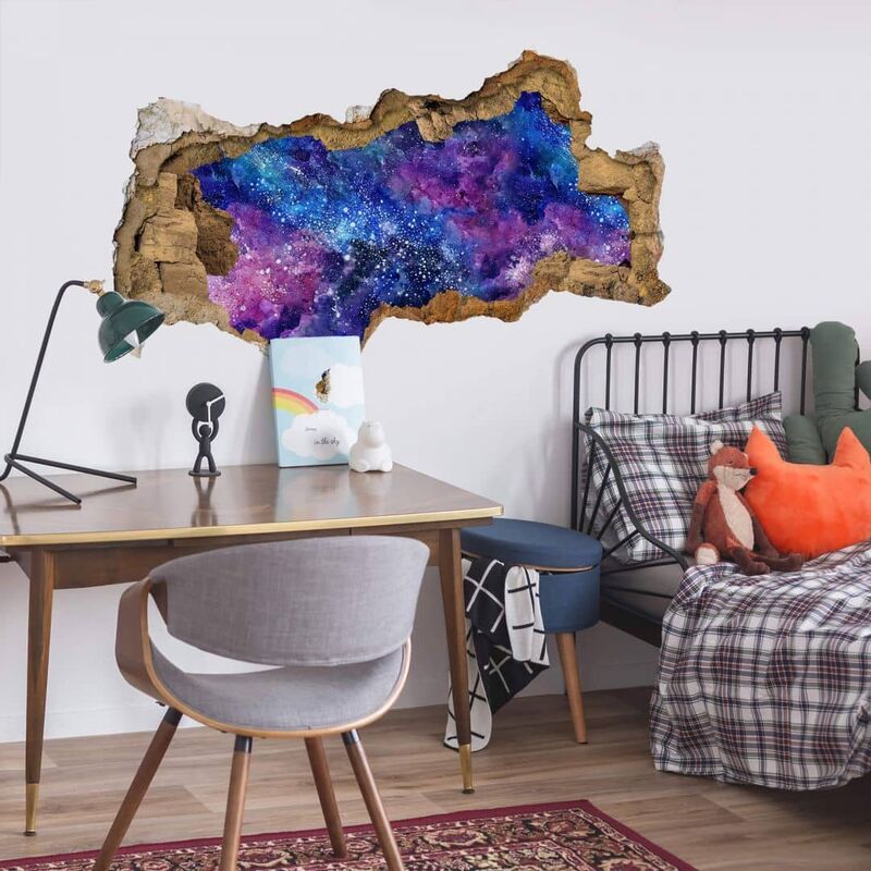 Kinder Sternenstaub Universum 3D Mauerdurchbruch Weltall Wandtattoo Galaxie Nebula Wohnzimmer selbstklebend 40x26cm