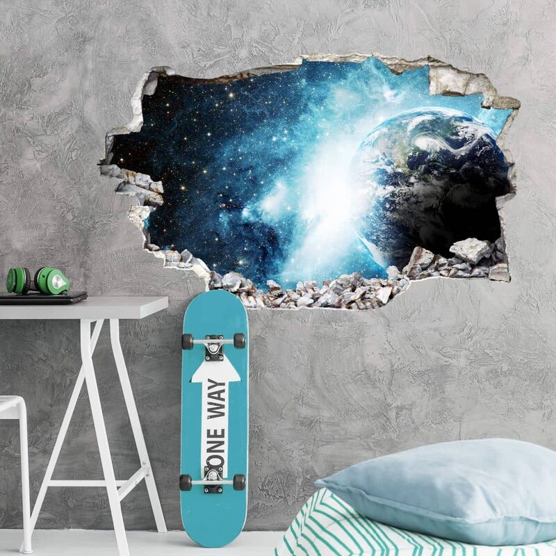 ferne Kinderzimmer Weltraum Wohnzimmer Wandsticker selbstklebend Galaxie Wandtattoo 3D 40x24cm Mauerdurchbruch