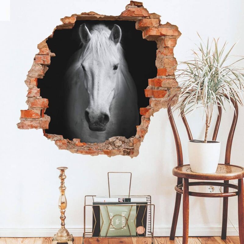 3D Einhorn weißes Märchen Pegasus 40x38cm Pferd Wohnzimmer selbstklebend Wandtattoo Wandsticker Mauerdurchbruch