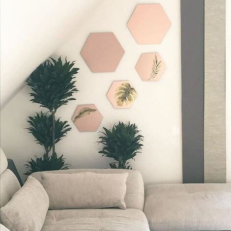 Set Hexagon Geometrische Rosa Aluminium Wanddeko 3er Kupfer Wandbild 22x25cm