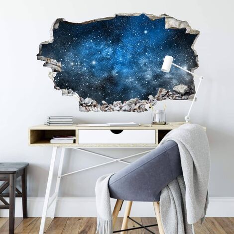 3D Wandtattoo Wohnzimmer Nachthimmel Sterne 40x24cm Mauerdurchbruch Galaxie Wandsticker selbstklebend Weltraum