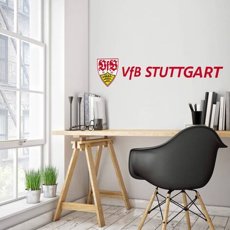 Aufkleber Fußballverein selbstklebend Wandbild 40x9cm Wandtattoo Stuttgart Fußball Logo Schriftzug Rot Gelb VfB