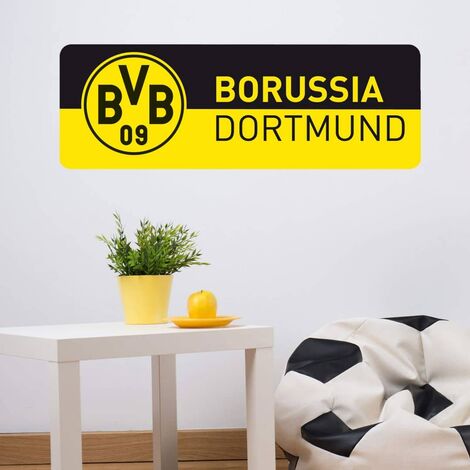 Fußball Wandtattoo Borussia 09 Dortmund selbstklebend Schriftzug Schwarz Wandbild Gelb 60x20cm BVB Banner