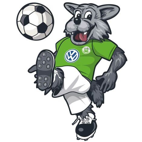 30x38cm Wandtattoo Maskottchen selbstklebend Verein Wölfi VfL Wolfsburg Wandbild in Trikot Bundesliga Fußball