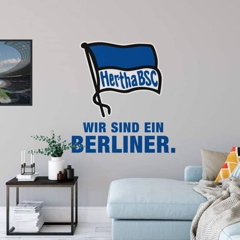 Fußball Wandtattoo Hertha selbstklebend sind Wir Blau Berliner ein Schriftzug 40x43cm Weiß Flagge Wandbild BSC