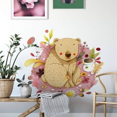 80x72cm Kinderzimmer Honigtopf selbstklebend Tierwelt -Loske mit Wandtattoo Bunte Wanddeko Klebebilder Bär