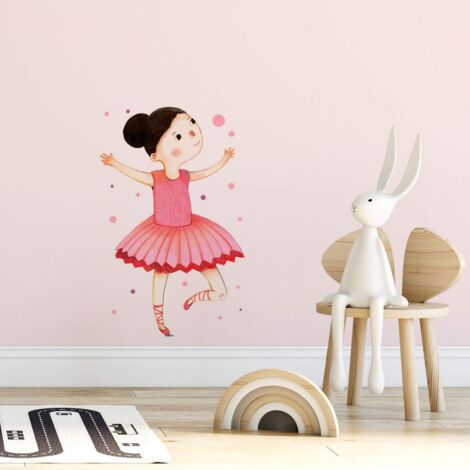 Tanzende Ballerina Rosa selbstklebend -Loske Wanddeko 20x31cm Kinderzimmer Wandtattoo Klebebilder Rot
