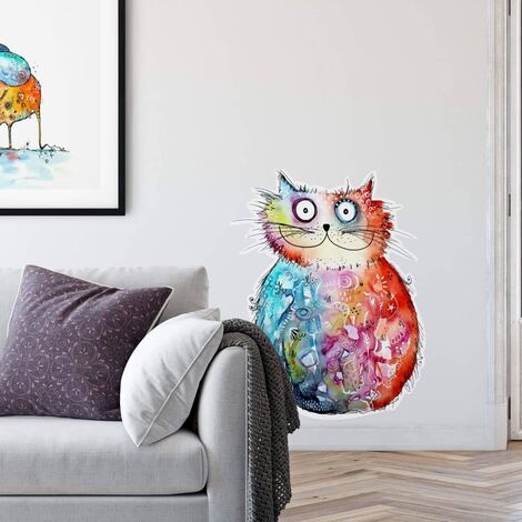 Wandtattoo Hagenmeyer Lebensfreude Wohnzimmer abstrakt bunte Katze Deko  Wandbild selbstklebend 20x26cm