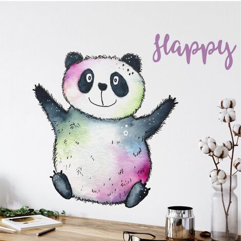 selbstklebend Happy Lebensfreude Bär Panda Wandtattoo Hagenmeyer Deko Kinderzimmer 25x30cm Wandbild