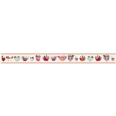 Bordüre Kunstdruck Leffler Esszimmer Tassen Blumen Küche floral Dream Cups  selbstklebende Deko Zierleiste 1 x 120x10cm
