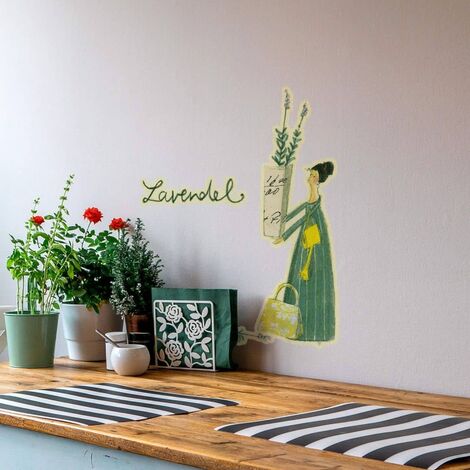 Märchen Küche 15x30cm Kunstdruck Wandbild selbstklebend Deko Frau Leffler Kräuter Gewürz Wandtattoo Lavendel