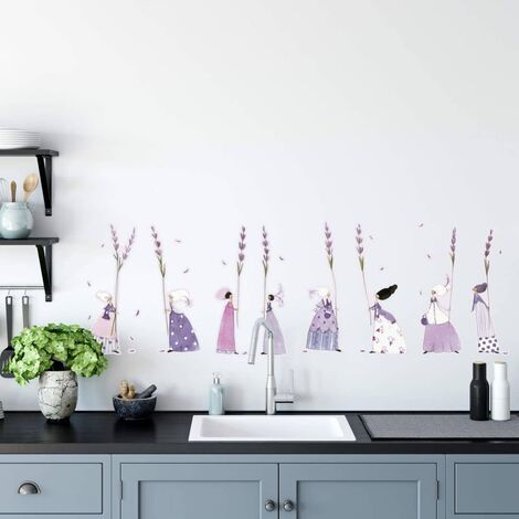 Wandtattoo Kunstdruck Leffler Landhaus Lila Deko 40x13cm Lavendel Frauen Küche selbstklebend Wandbild Vintage