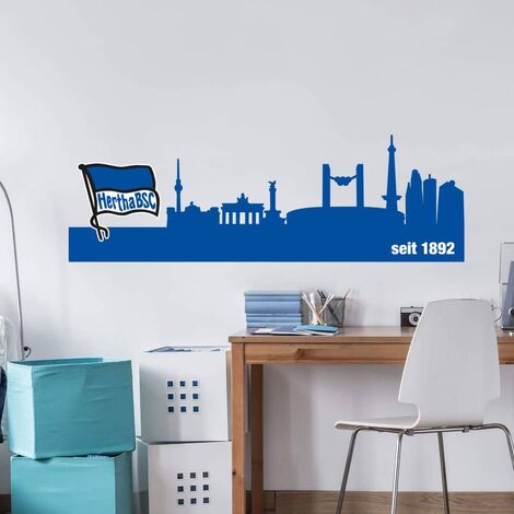 Fußball Wandtattoo Hertha Flagge Blau Büro BSC selbstklebend Fahne Wandbild Skyline 1892 seit 60x19cm Weiß