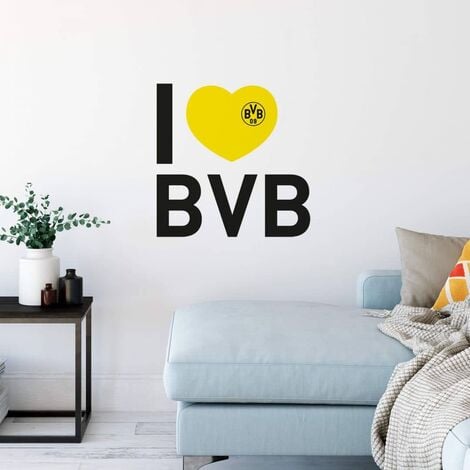 Fußball Wandtattoo im 09 Schriftzug BVB Gelb Logo selbstklebend Schwarz 20x20cm Dortmund Wandbild Herz Borussia