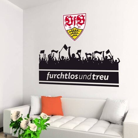 Fußball Wandtattoo VfB Stuttgart Fans Furchtlos und Treu Schriftzug Wappen  1893 Wandbild selbstklebend 40x20cm