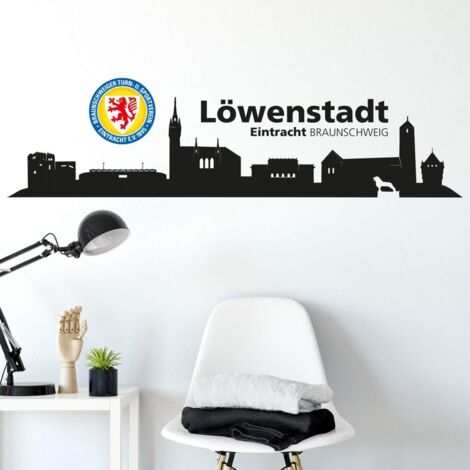 Fußball Wandtattoo Eintracht Braunschweig Schwarz 120x26cm Skyline selbstklebend bunt Wandbild Logo Löwenstadt