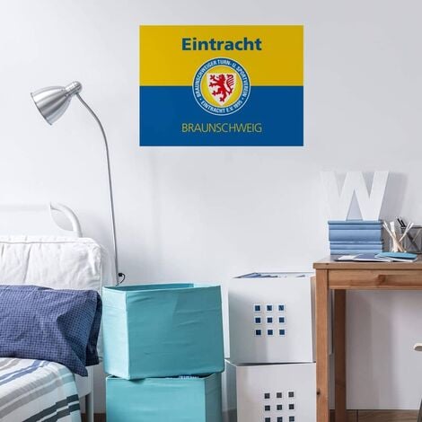Fußball Wandtattoo Eintracht Braunschweig Banner Löwenstadt Gelb Blau  Aufkleber Wandbild selbstklebend 30x22cm