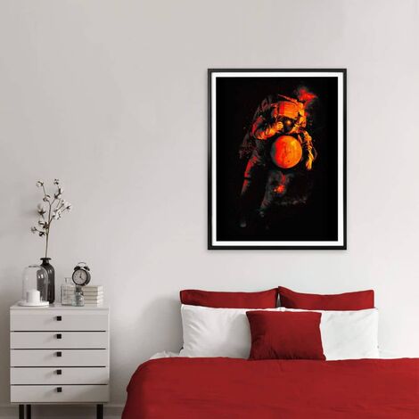 30x24cm Wandbild Posterpapier Kinderzimmer Schwarz Rot Mars Astronaut Weltall Poster