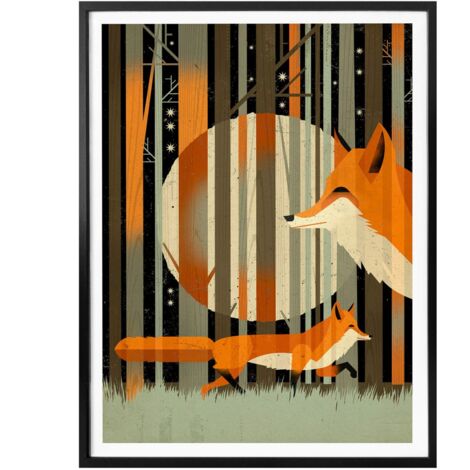 Kinder Safari Poster Waldtiere Midnight Foxes 24x30cm Schlafzimmer Wanddeko