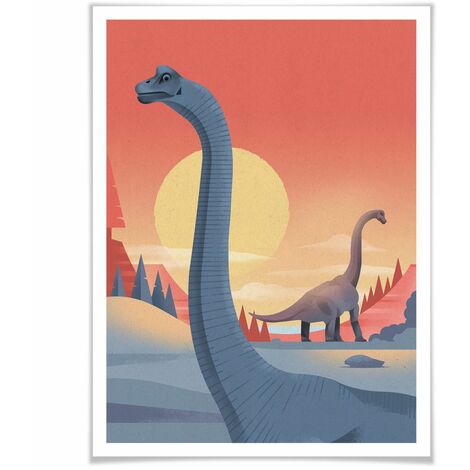 Schlafzimmer Safari Poster Wanddeko Kinder Brachiosaurus Dinosaurier 24x30cm