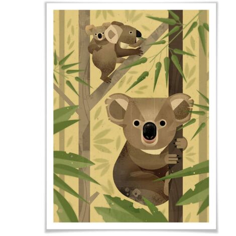 24x30cm Wanddeko Safari Schlafzimmer Kinder Bär Koala Waldtiere Poster