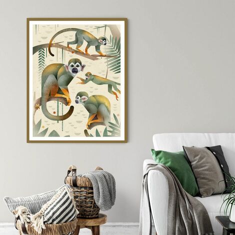 Kinder Safari Poster Dschungel Affen 24x30cm Schlafzimmer Wanddeko | Poster