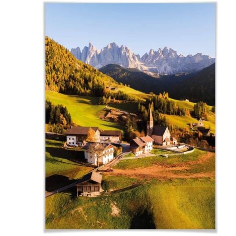 Landschaft Poster Natur Fotografie Dorf Dolomiten 24x30cm Wanddeko  Wandposter