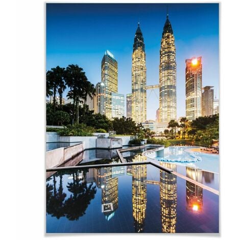 Skyline Poster Nacht 24x30cm Towers Petronas Wanddeko Fotografie Wandposter Stadt
