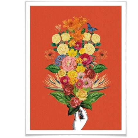 Wanddeko Poster 24x30cm Wandposter Frida Floral Botanical Rot Blumen Illustration Studio