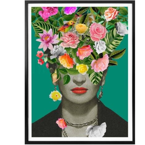 Frida Kahlo Wanddeko Illustration 24x30cm Studio Wandposter Floral Poster Blumen Frida