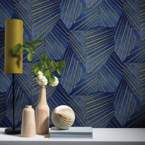 Art Wohnzimmer Blau Deco 10,05X0,53m Gold geometrisch ELLE Trigon Vliestapete