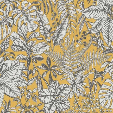 Vliestapete Floral Landhaus Dschungeltapete Gelb Weiß Botanische Pflanzen  Tapete 10,05x0,53m