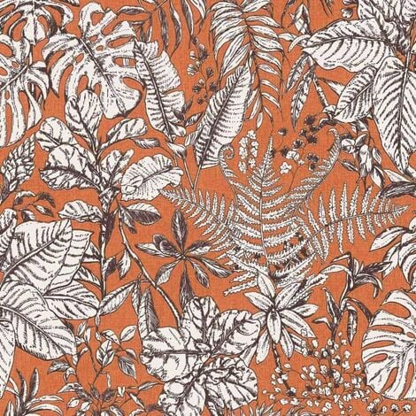 Vliestapete Floral Landhaus Dschungeltapete Orange Weiß Botanische Pflanzen  Tapete 10,05x0,53m