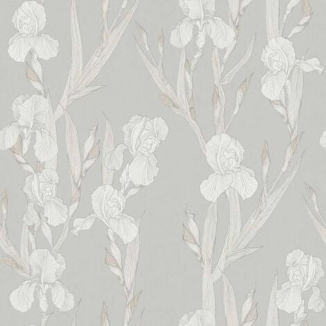 [Japanisches limitiertes Modell] Vliestapete Lilie Botanische Blumentapete Grau Weiß 10,05x0,53m Florale Tapete Iris