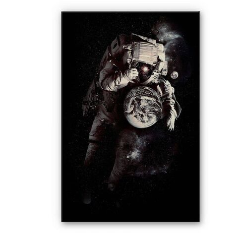Alu-Dibond-Poster Astronaut Nicebleed Weltall Metalloptik Wandbild Planet 40x60cm Erde NASA Silber