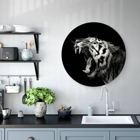 Alu Dibond Poster Rund Metalloptik Wandbild Safari Tiger Waldtiere