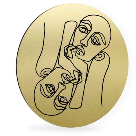 Alu-Dibond-Poster Rund Metalloptik Portrait Wandbild Ava Linework Gold 30cm Hariri Ø abstrakt
